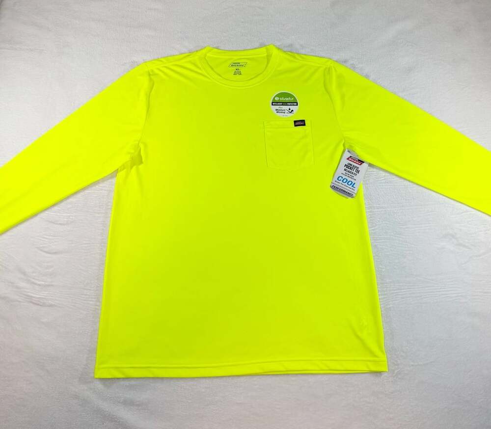Genuine Dickies Long Sleeve Pocket Tee Relaxed Fit Safety Yellow XL